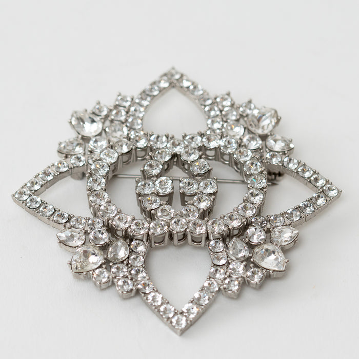 Gucci Silver Crystal GG Embellished Flower Brooch