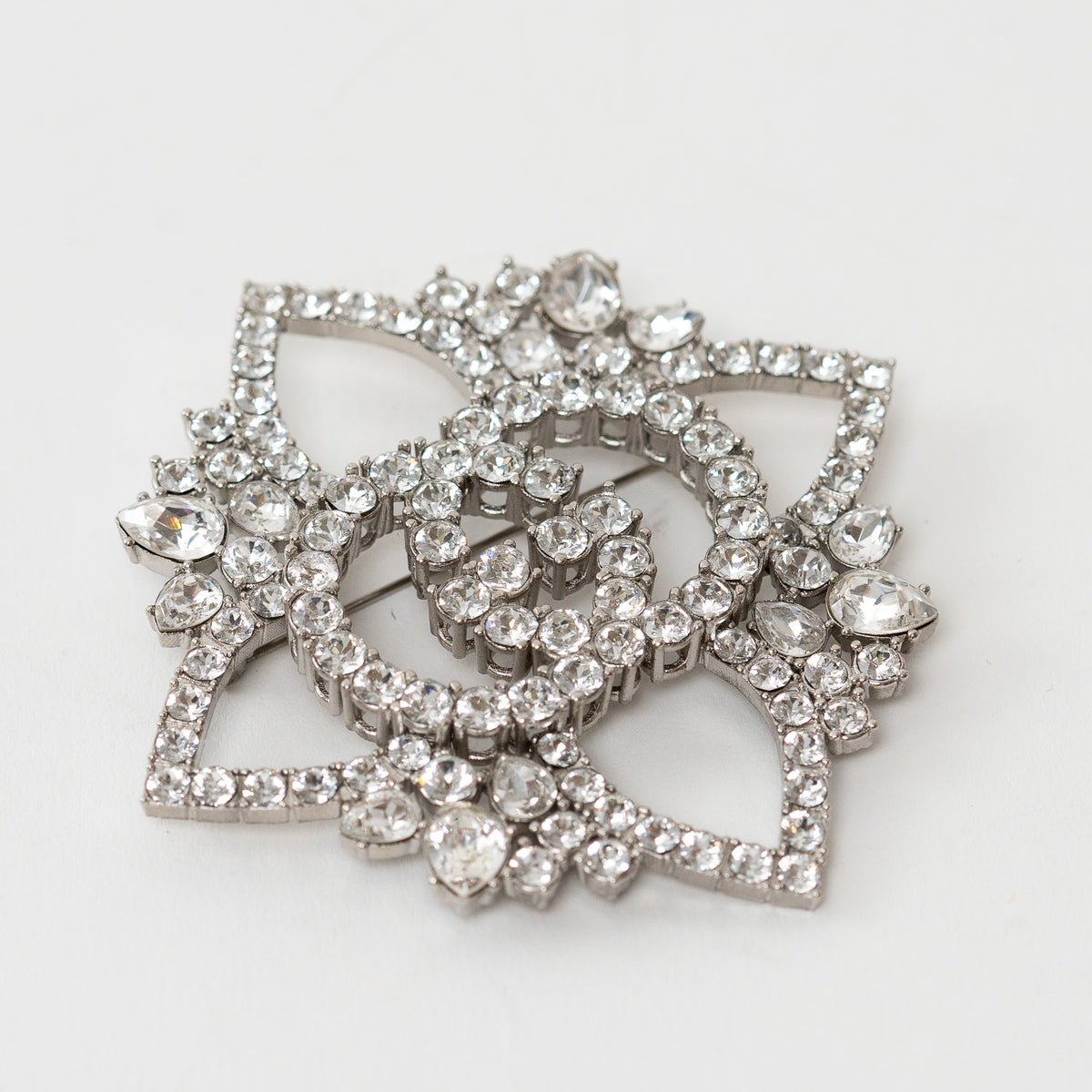 Gucci Silver Crystal GG Embellished Flower Brooch