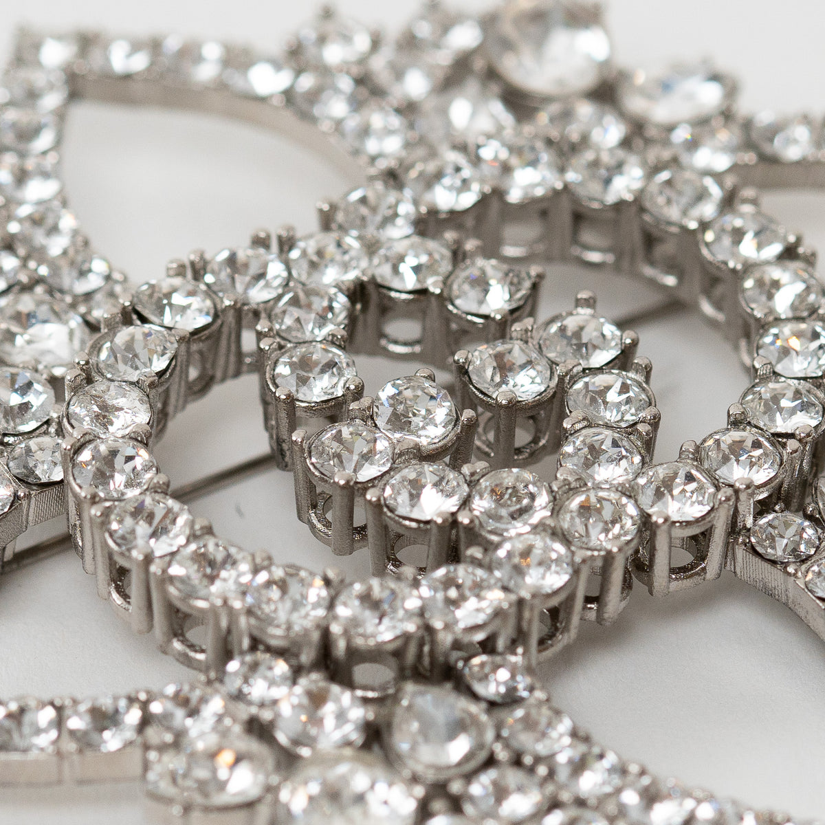 Gucci Silver Crystal GG Embellished Flower Brooch