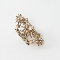 Pre-Loved Chanel™ Gold Tone Faux Pearl and Crystal Embellished Multi Star Ring