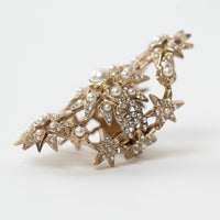 Pre-Loved Chanel™ Gold Tone Faux Pearl and Crystal Embellished Multi Star Ring Size 7