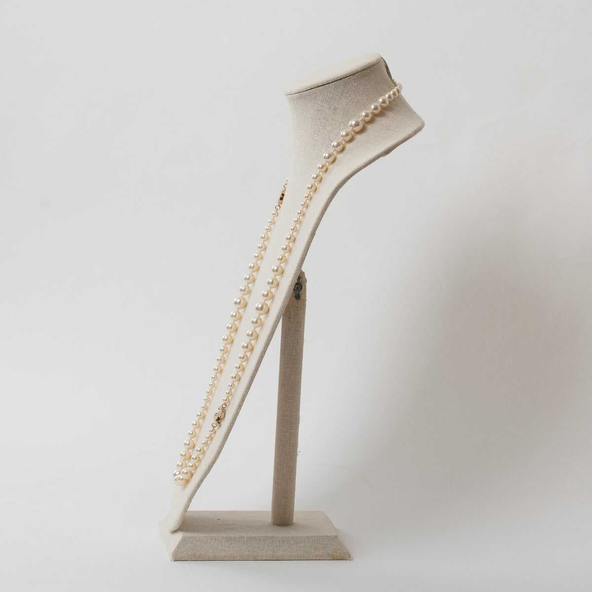 Pre-Loved Chanel™ Faux Pearl Necklace with Gold Tone Logo Links Embellished with Pearls