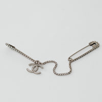 Pre-Loved Chanel™ Silver Tone Crystal Embellished Safety Pin Double Brooch