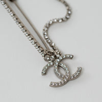 Pre-Loved Chanel™ Silver Tone Crystal Embellished Safety Pin Double Brooch