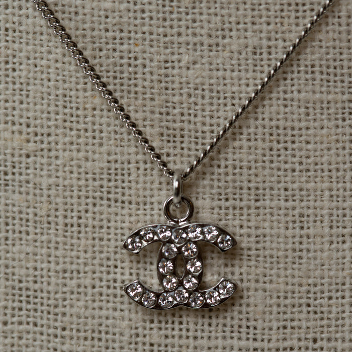 Pre-Loved Chanel™ Silver Crystal Embellished Logo Necklace
