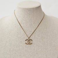 Pre-Loved Chanel™ Gold Two Tone Crystal Embellished Pendant Logo Necklace