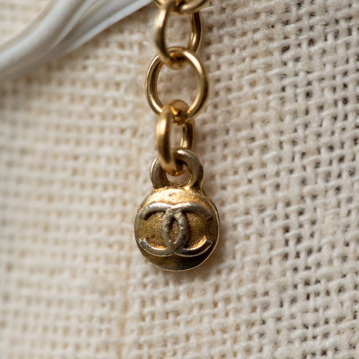 Pre-Loved Chanel™ Gold Two Tone Crystal Embellished Pendant Logo Necklace