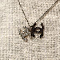 Pre-Loved Chanel™ Silver Tone Necklace with Double Interlocking Logo Pendant
