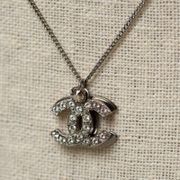 Pre-Loved Chanel™ Silver Tone Necklace with Double Interlocking Logo Pendant