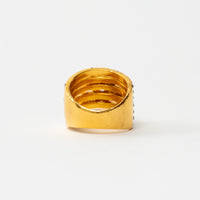 Pre-Loved Chanel™ Gold Tone Inlaid Crystal Interlocking Logo Ring Size 7