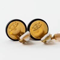 Pre-Loved Chanel™ Gold Logo Black Enamel Faux Pearl Drop Clip on Earrings