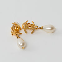 Pre-Loved Chanel™ Gold Logo Faux Pearl Drop Clip on Earrings