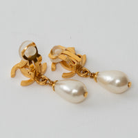 Pre-Loved Chanel™ Gold Logo Faux Pearl Drop Clip on Earrings