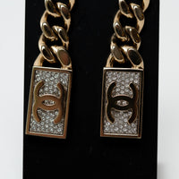 Pre-Loved Chanel™ Gold Tone Chain Crystal Embellished Logo Charm Earring