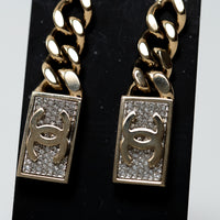 Pre-Loved Chanel™ Gold Tone Chain Crystal Embellished Logo Charm Earring