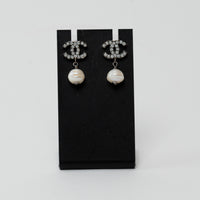 Pre-Loved Chanel™ Silver Tone Crystal Embellished Faux Pearl Drop Earrings