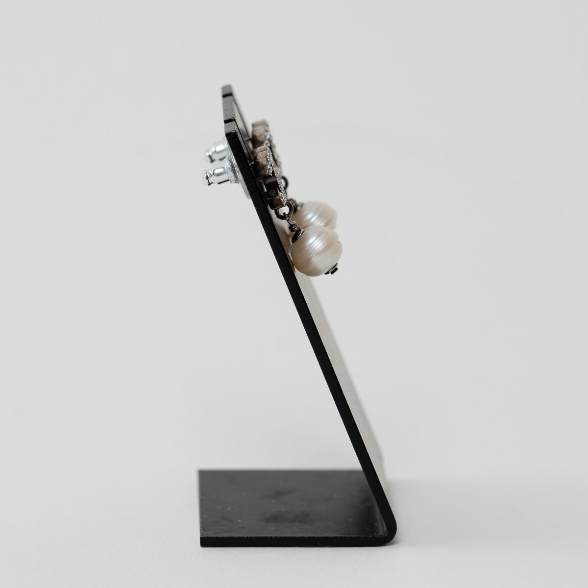 Pre-Loved Chanel™ Silver Tone Crystal Embellished Faux Pearl Drop Earrings