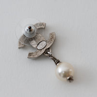 Pre-Loved Chanel™ Silver Tone Faux Pearl Inlaid Logo Pearl Drop Earrings