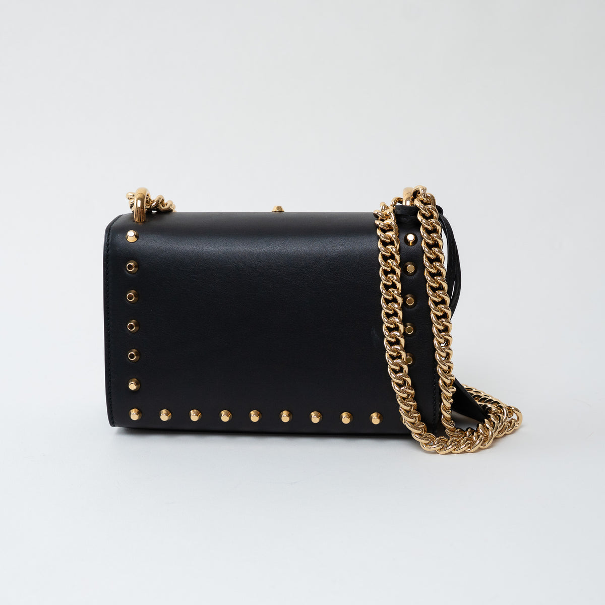 Gucci Black Leather Padlock Pearl Studded Chain Bag