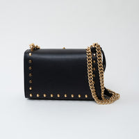 Gucci Black Leather Padlock Pearl Studded Chain Bag