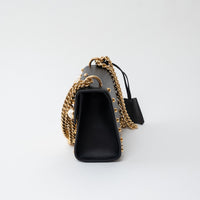 Gucci Black Leather Padlock Pearl Studded Chain Bag
