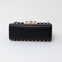 Gucci Black Leather Padlock Pearl Studded Chain Bag