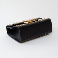 Gucci Black Leather Padlock Pearl Studded Chain Bag