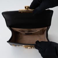 Gucci Black Leather Padlock Pearl Studded Chain Bag