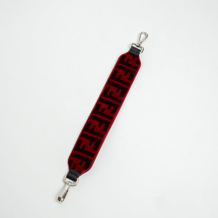Fendi Red Velvet and Black Leather FF Bag Strap