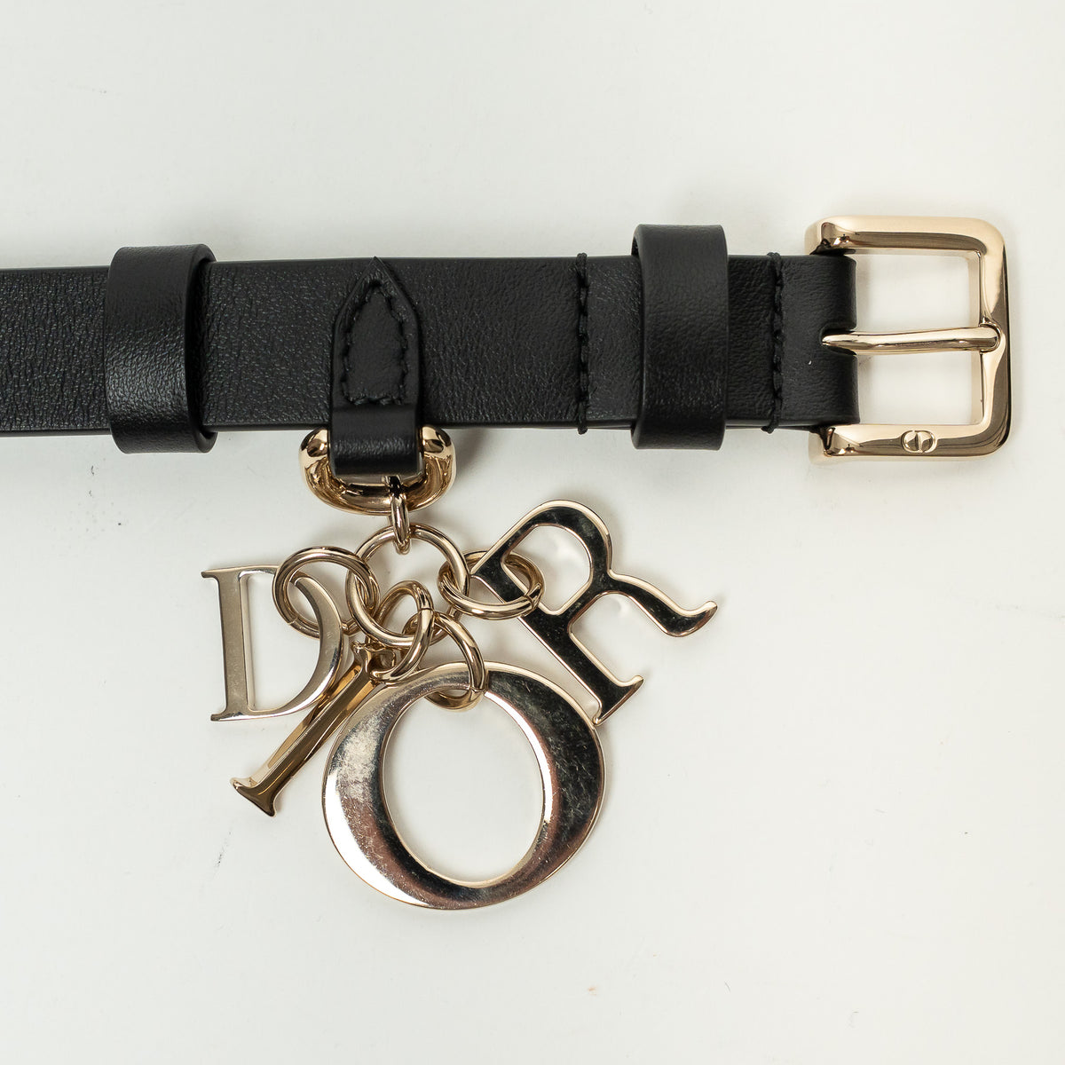 Dior Black Grained Leather Miss Dior Belt Size 90
