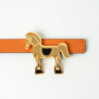 Hermes Black Swift and Orange Epsom Leather Tornade Belt Size 90