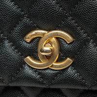 Pre-Loved Chanel™ Black Pebbled Leather Medium Coco Handle Bag with Burgundy Lizard Leather Handle