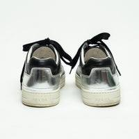 Prada Black Calfskin Leather Sneakers with Silver Trim Size 39.5
