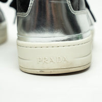 Prada Black Calfskin Leather Sneakers with Silver Trim Size 39.5
