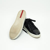 Prada Black Calfskin Leather Sneakers with Silver Trim Size 39.5