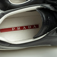 Prada Black Calfskin Leather Sneakers with Silver Trim Size 39.5
