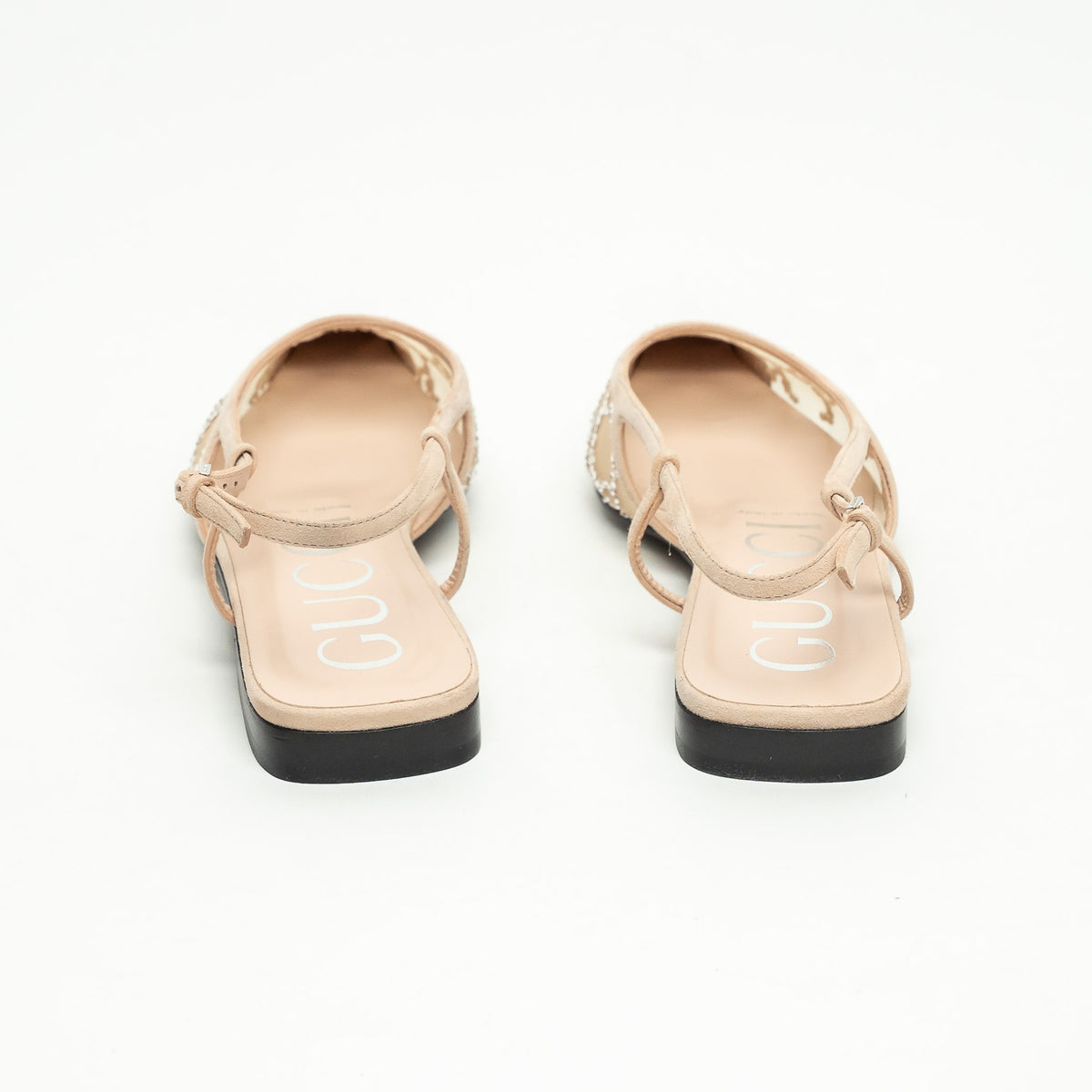 Gucci Beige Suede Mesh GG Crystal Embellished Slingback Sandals Size 36.5