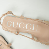 Gucci Beige Suede Mesh GG Crystal Embellished Slingback Sandals Size 36.5