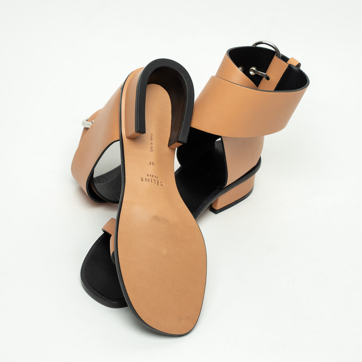 Celine Tan Calf Leather Ankle Strap Sandals Size 37