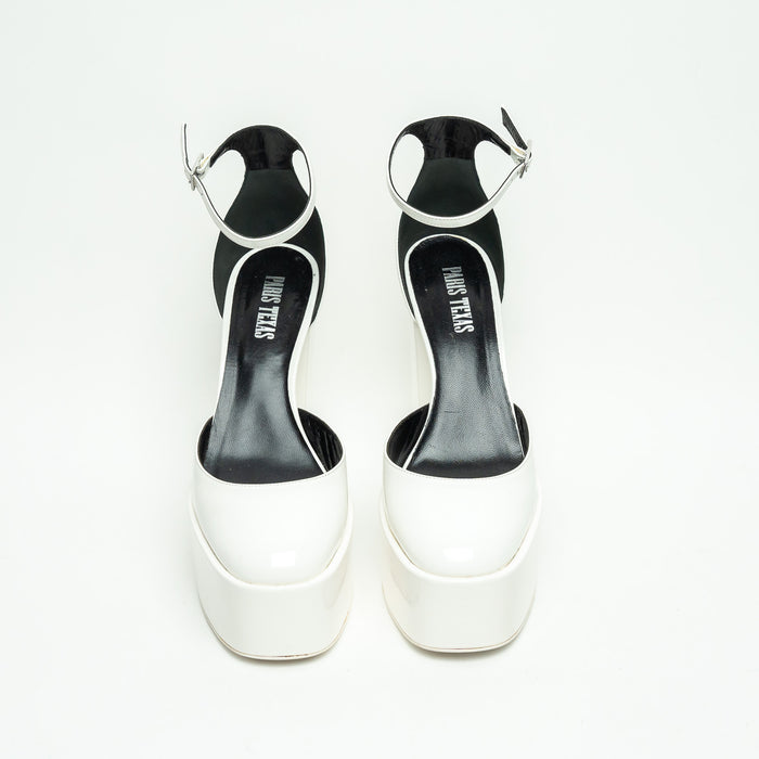 Paris Texas White Patent Leather Platform Block Heel Pumps Size 39