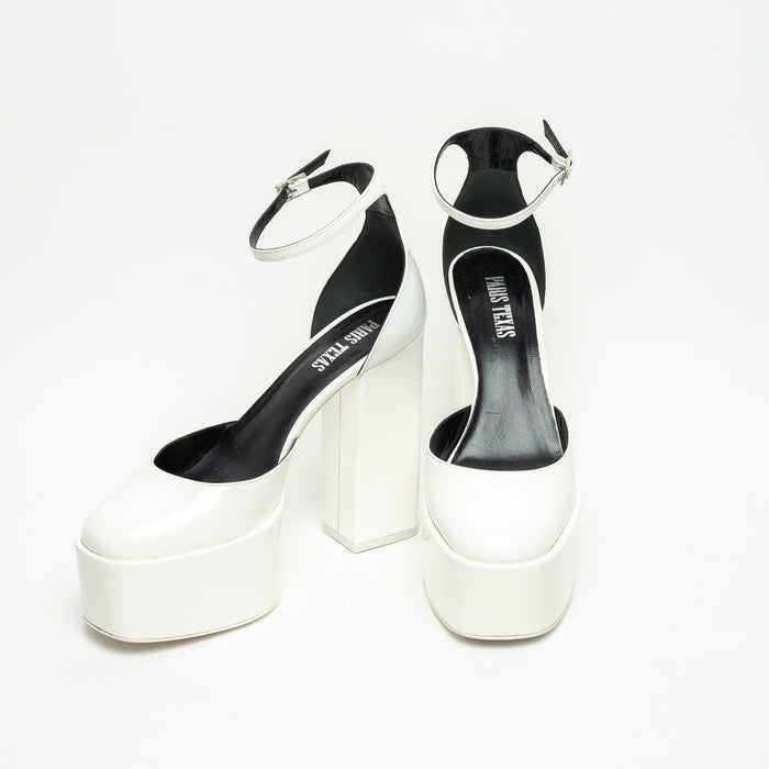 Paris Texas White Patent Leather Platform Block Heel Pumps Size 39