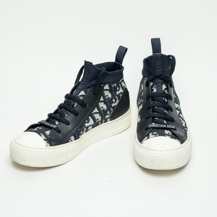 Dior Deep Blue Oblique Technical Mesh and Calfskin Walk'n'Dior Sneakers Size 36