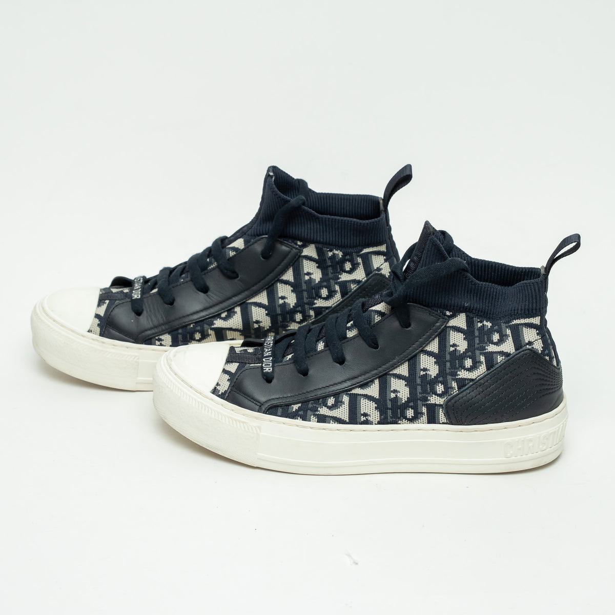 Dior Deep Blue Oblique Technical Mesh and Calfskin Walk'n'Dior Sneakers Size 36