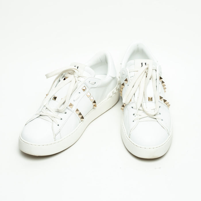 Valentino White Calfskin Leather Rockstud Untitled Open Sneakers Size 39.5