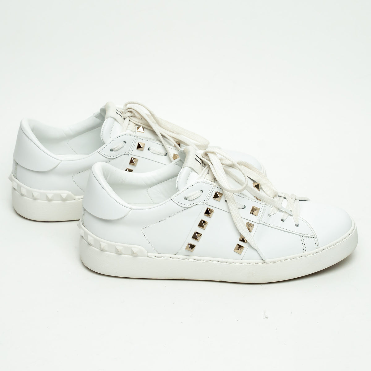 Valentino White Calfskin Leather Rockstud Untitled Open Sneakers Size 39.5