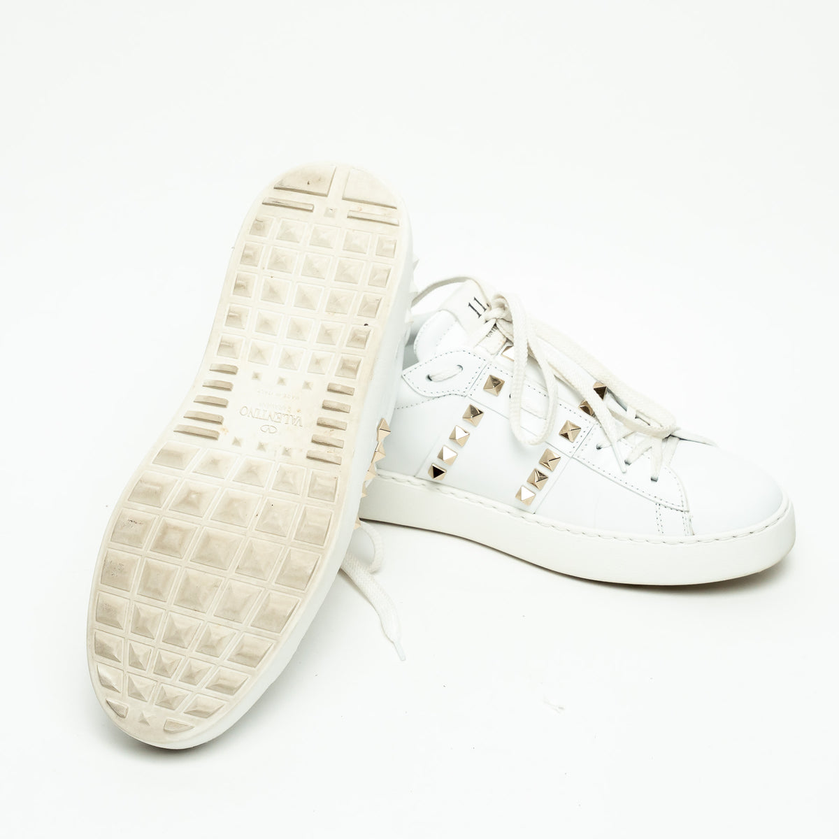 Valentino White Calfskin Leather Rockstud Untitled Open Sneakers Size 39.5