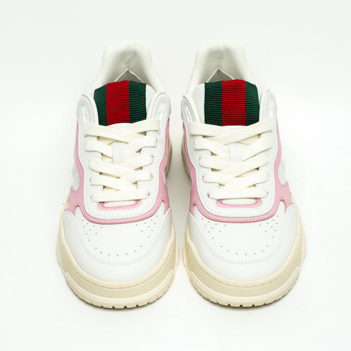 Gucci White and Pink Grained Leather Re-Web Sneakers Size 36