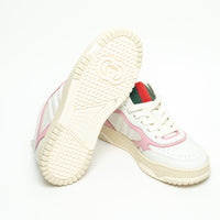 Gucci White and Pink Grained Leather Re-Web Sneakers Size 36