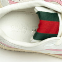 Gucci White and Pink Grained Leather Re-Web Sneakers Size 36