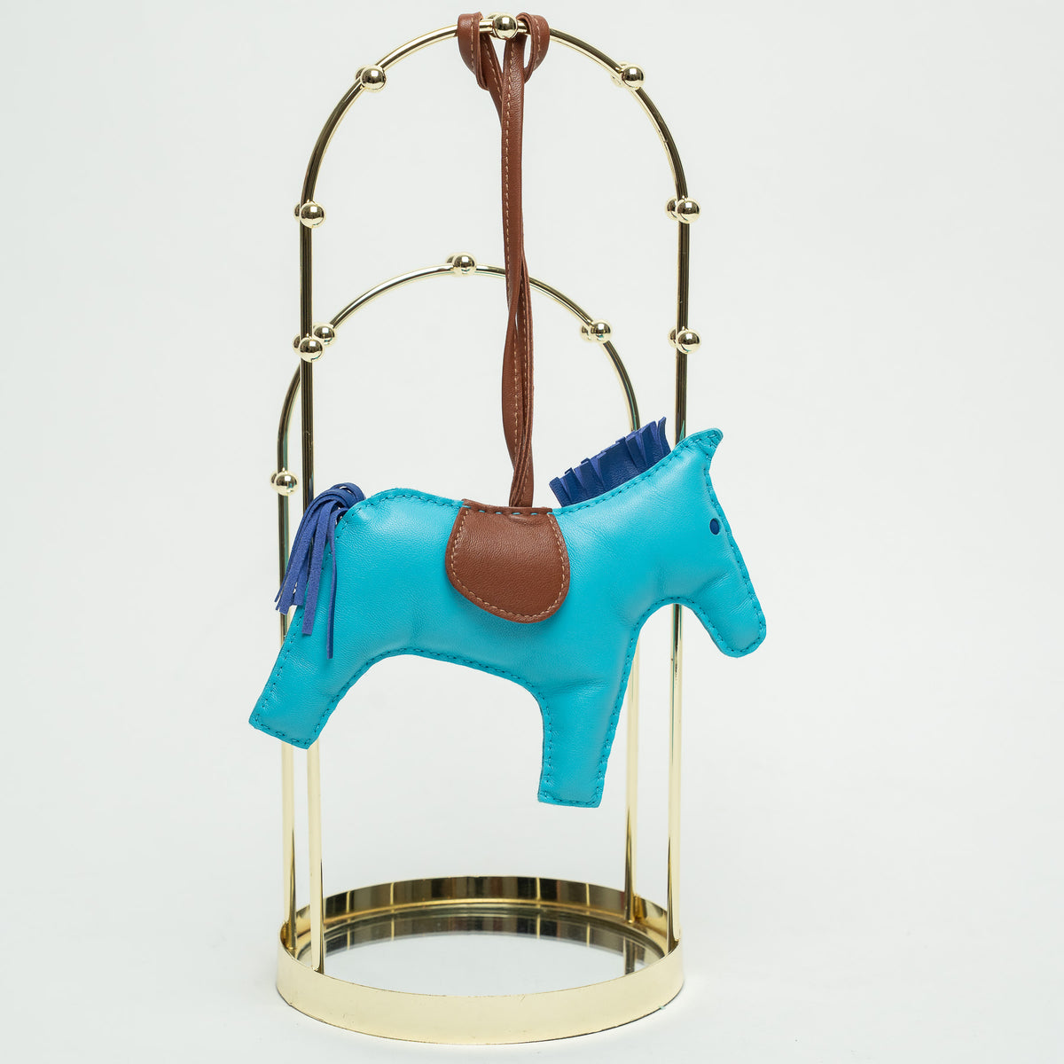 Hermes Blue and Brown Swift Leather Rodeo Bag Charm